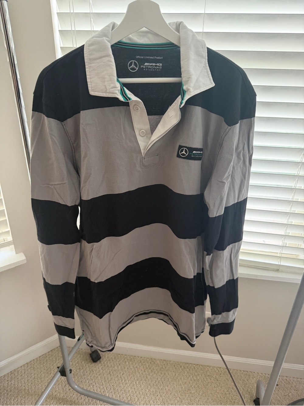 Mercedes AMG Petronas Black & Gray Striped Rugby Polo